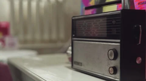 Old Retro Radio On The Table Stock Footage