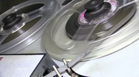 Old retro Reel Audio Recorder reels spinning Stock Footage 59553699