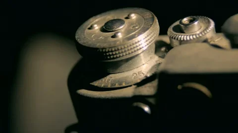 Old retro style buttons camera sliding studio dust dark light Video stock 64854713