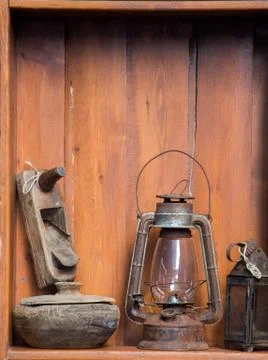 Old retro  styled lantern made of metal Stock Photos