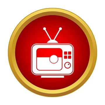 Old retro television set icon on red circle Stock Illustration