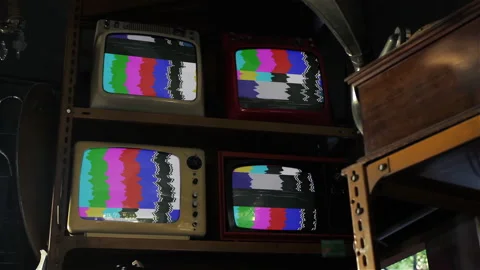 Old Retro Televisions with Test Card Pattern.  Stock Footage 168453144