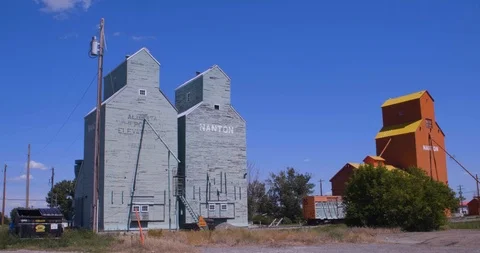 Old retro timber Grain solos in Nanton a small country town in Canada Video stock 123144413