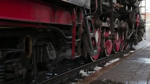 Old Retro Train Stops at the Station Stock Footage 61345413