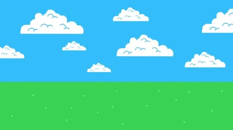 Old Retro Video Game Arcade Clouds Moving on a Blue Sky and Grass Stock Footage 63207391