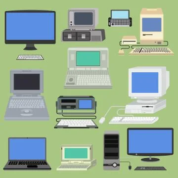 Old retro vintage computer pc monitor and tv screen. Classic antique technology Stock Illustration