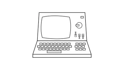 Old retro vintage hipster computer, computer with monitor and keyboard from 7 Stock Illustration