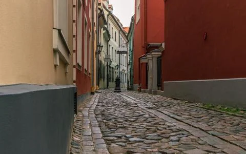 Old Riga city tiny pavement street Stock Photos