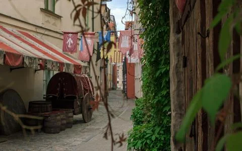 Old Riga city tiny pavement street Stock Photos