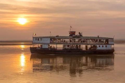 Old River Boat - Irrawaddy River - Myanmar Stock Photos