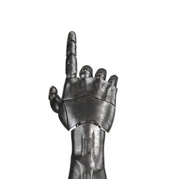 The old robot arm is scratched. 3d rendering. On a white background Illustrazione stock
