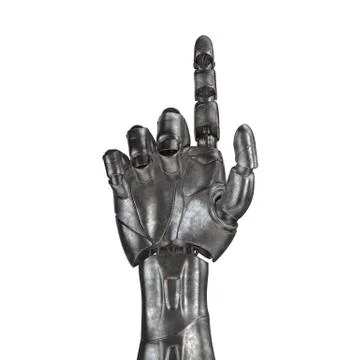 The old robot arm is scratched. 3d rendering. On a white background Stock Illustration