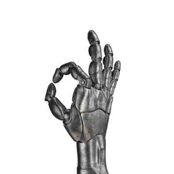 The old robot arm is scratched. 3d rendering. On a white background Stock Illustration