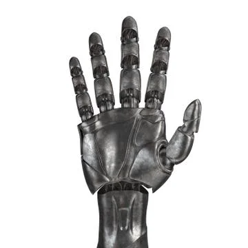 The old robot arm is scratched. 3d rendering. On a white background Stock Illustration