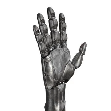 The old robot arm is scratched. 3d rendering. On a white background Stock Illustration