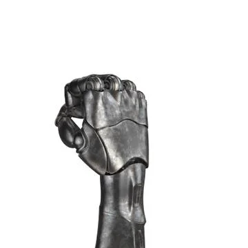 The old robot arm is scratched. 3d rendering. On a white background Stock Illustration