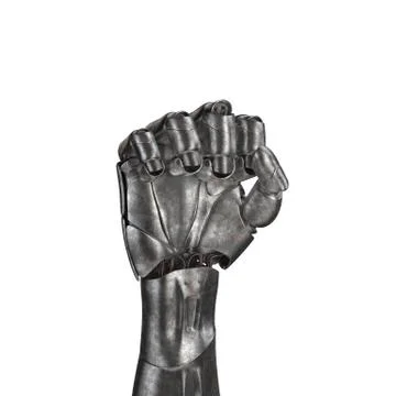 The old robot arm is scratched. 3d rendering. On a white background Illustrazione stock