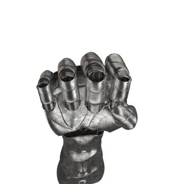 The old robot arm is scratched. 3d rendering. On a white background Illustrazione stock