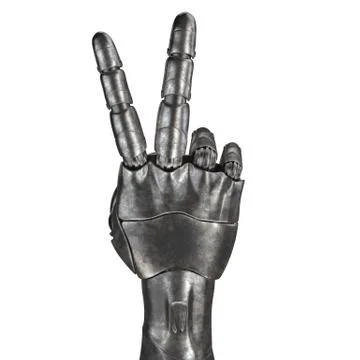 The old robot arm is scratched. 3d rendering. On a white background Stock Illustration
