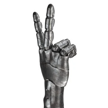 The old robot arm is scratched. 3d rendering. On a white background Stock Illustration