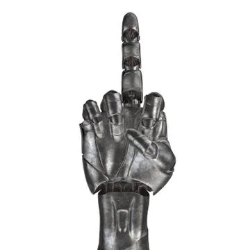 The old robot arm is scratched. 3d rendering. On a white background Illustrazione stock