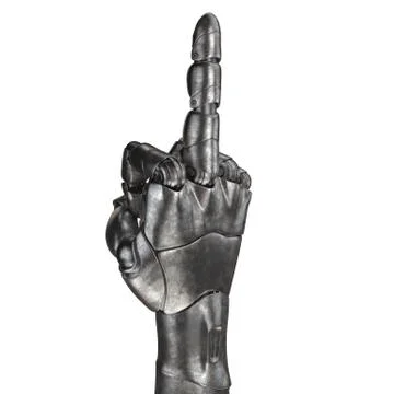 The old robot arm is scratched. 3d rendering. On a white background Stock Illustration