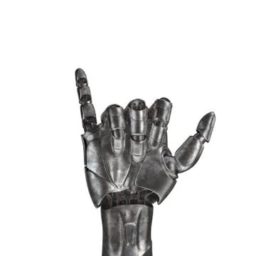 The old robot arm is scratched. 3d rendering. On a white background Illustrazione stock