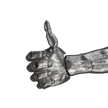 The old robot arm is scratched. 3d rendering. On a white background Illustrazione stock