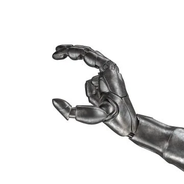The old robot arm is scratched. 3d rendering. On a white background Illustrazione stock