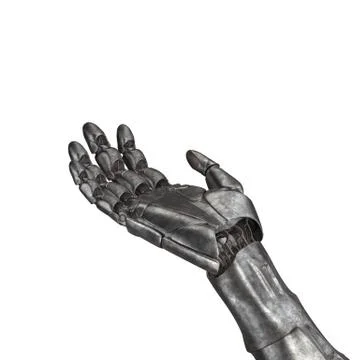 The old robot arm is scratched. 3d rendering. On a white background Stock Illustration