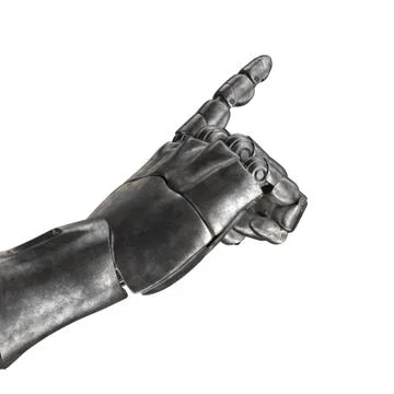 The old robot arm is scratched. 3d rendering. On a white background Illustrazione stock