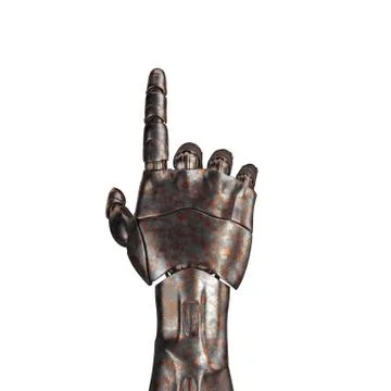 The old robot arm is scratched. 3d rendering. On a white background Illustrazione stock