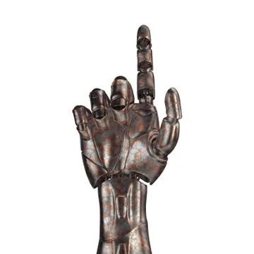 The old robot arm is scratched. 3d rendering. On a white background Stock Illustration