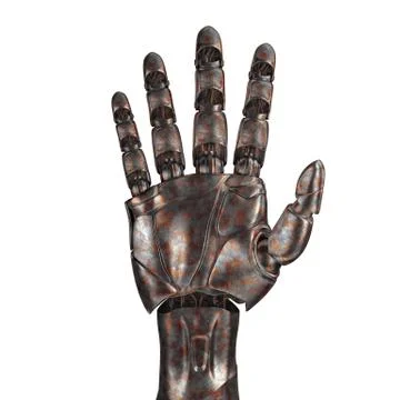 The old robot arm is scratched. 3d rendering. On a white background Stock Illustration