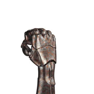 The old robot arm is scratched. 3d rendering. On a white background Stock Illustration