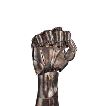The old robot arm is scratched. 3d rendering. On a white background Stock Illustration