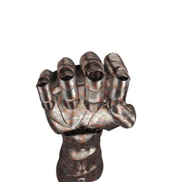 The old robot arm is scratched. 3d rendering. On a white background Illustrazione stock