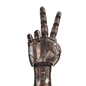 The old robot arm is scratched. 3d rendering. On a white background Stock Illustration
