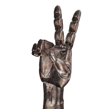 The old robot arm is scratched. 3d rendering. On a white background Stock Illustration