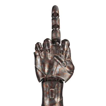The old robot arm is scratched. 3d rendering. On a white background Illustrazione stock