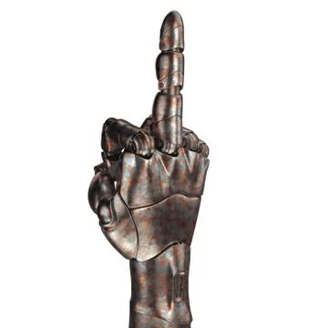 The old robot arm is scratched. 3d rendering. On a white background Illustrazione stock