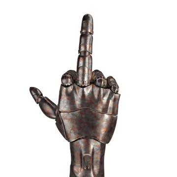 The old robot arm is scratched. 3d rendering. On a white background Stock Illustration