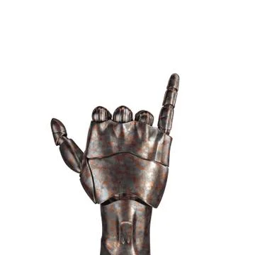 The old robot arm is scratched. 3d rendering. On a white background Stock Illustration