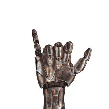 The old robot arm is scratched. 3d rendering. On a white background Stock Illustration