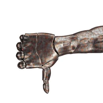 The old robot arm is scratched. 3d rendering. On a white background Stock Illustration