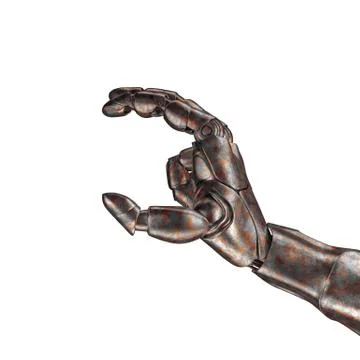 The old robot arm is scratched. 3d rendering. On a white background Stock Illustration