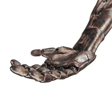 The old robot arm is scratched. 3d rendering. On a white background Stock Illustration