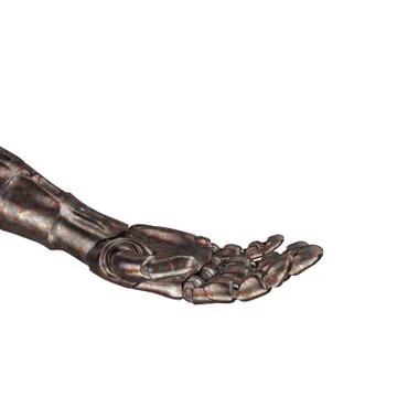 The old robot arm is scratched. 3d rendering. On a white background Stock Illustration