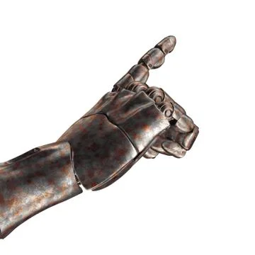 The old robot arm is scratched. 3d rendering. On a white background Stock Illustration