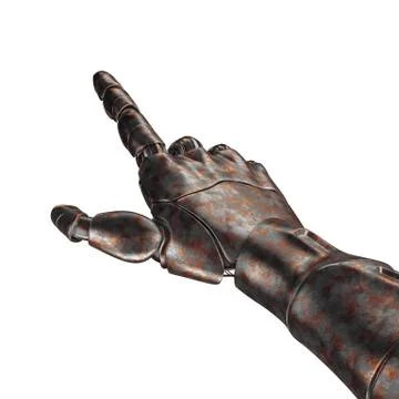 The old robot arm is scratched. 3d rendering. On a white background Illustrazione stock